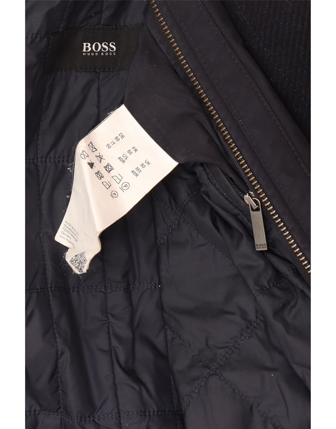Hugo Boss Mens Overcoat EU 50 Large Navy Blue Wool