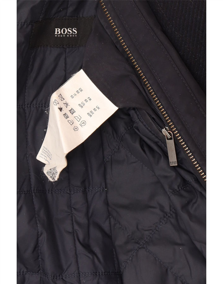 Hugo Boss Mens Overcoat EU 50 Large Navy Blue Wool