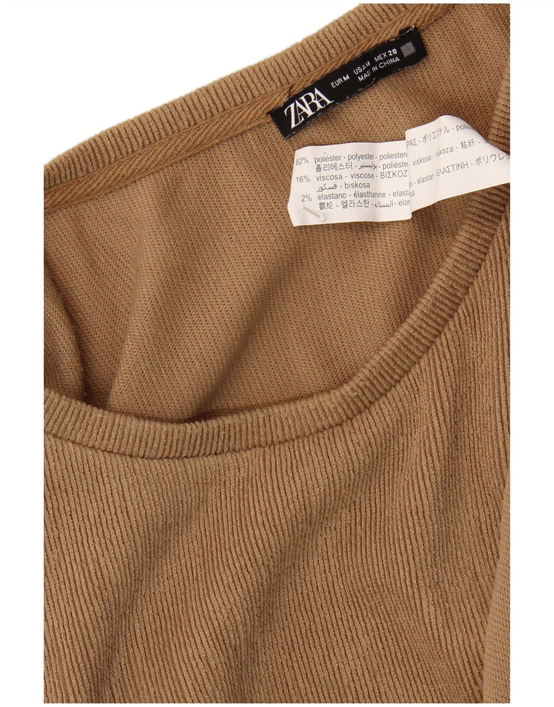 Zara Womens Long Sleeve Blouse Top UK 14 Medium Beige Polyester