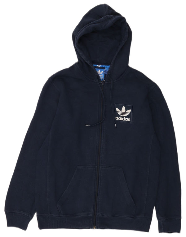 Adidas Mens Zip Hoodie Sweater Small Navy Blue Cotton