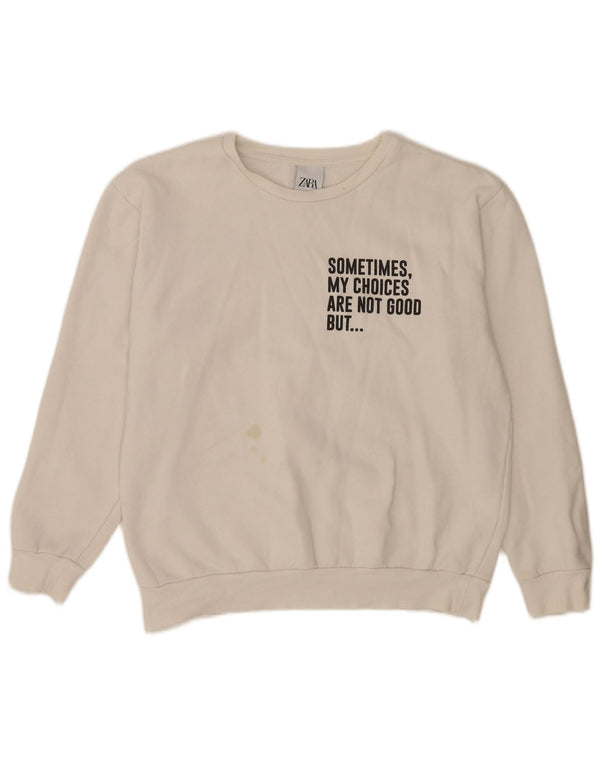 Zara Womens Graphic Regular Fit Sweatshirt Jumper Large White