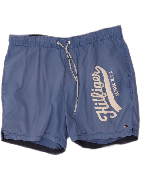 Tommy Hilfiger Mens Graphic Swimming Shorts Large Blue Polyester