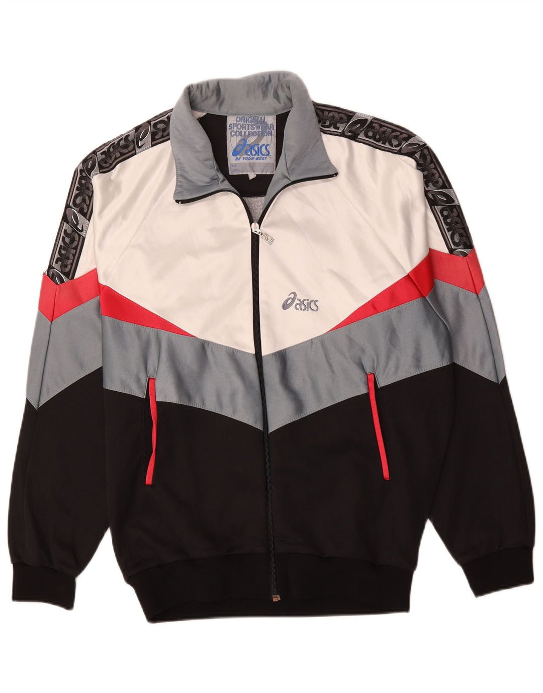 Asics Mens Graphic Tracksuit Top Jacket Large Black Colourblock Polyester