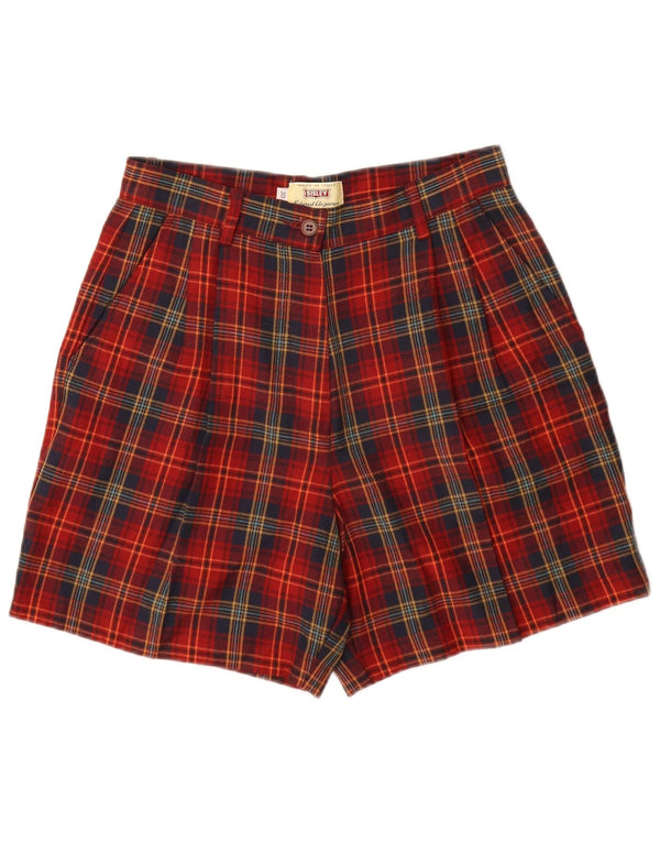 Sisley Womens High Waist Chino Shorts W30 Medium Red Check Polyester