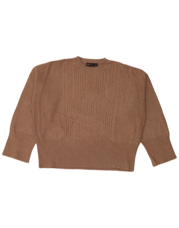 MARKS & SPENCER Womens Crop Crew Neck Jumper Sweater UK 16 Large Brown