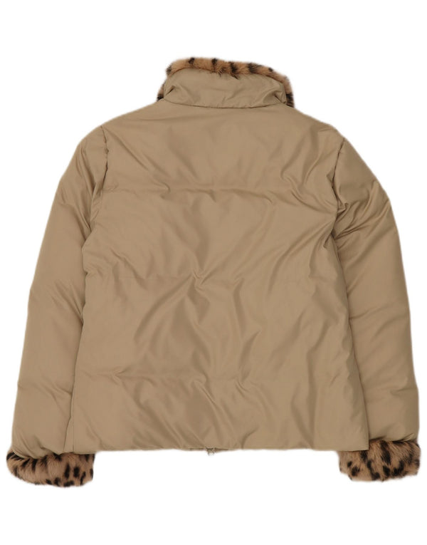 Vintage Womens Oversized Padded Jacket UK 10 Small Beige Animal Print