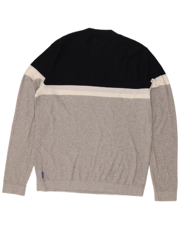 Jack & Jones Mens Crew Neck Jumper Sweater Medium Grey Colourblock Cotton