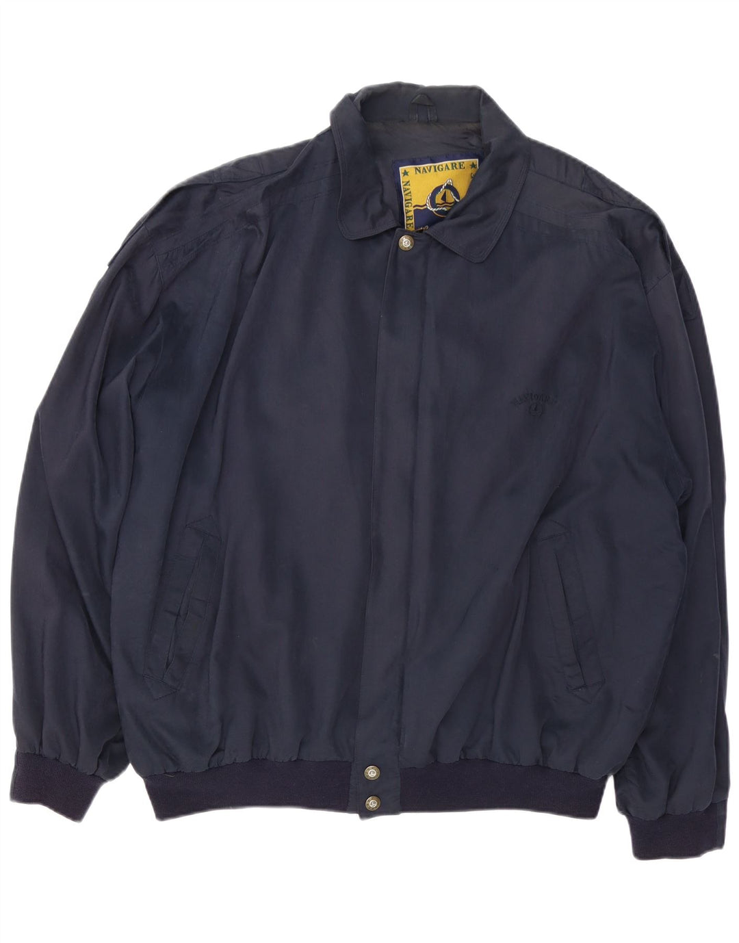 NAVIGARE Mens Bomber Jacket UK 46 3XL Navy Blue Viscose