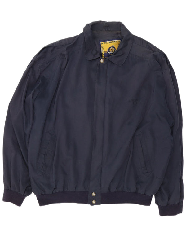 NAVIGARE Mens Bomber Jacket UK 46 3XL Navy Blue Viscose