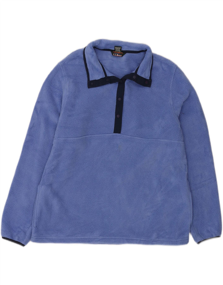 L.L.BEAN Womens Button Neck Fleece Jumper UK 14 Medium Blue Polyester