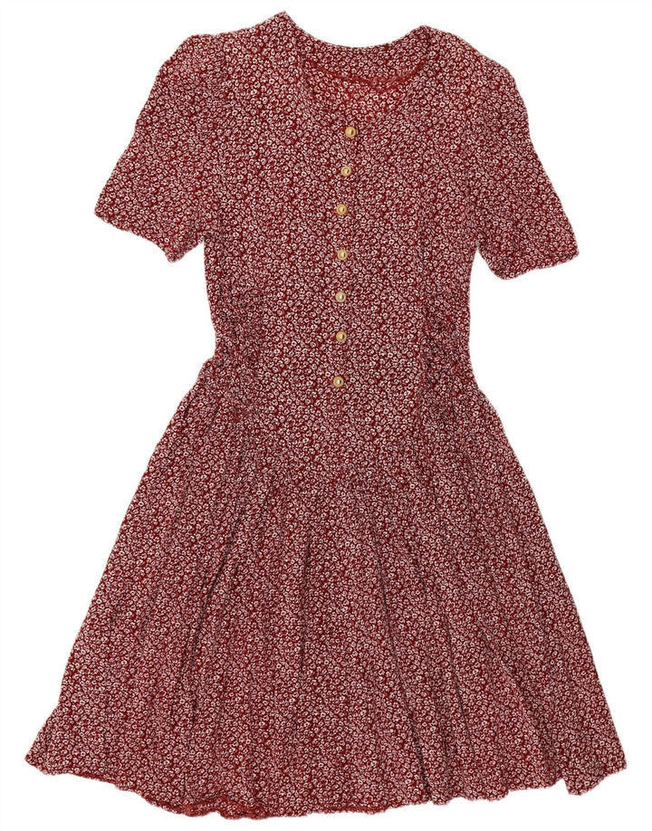 VINTAGE Womens Empire Dress UK 14 Large Burgundy Floral