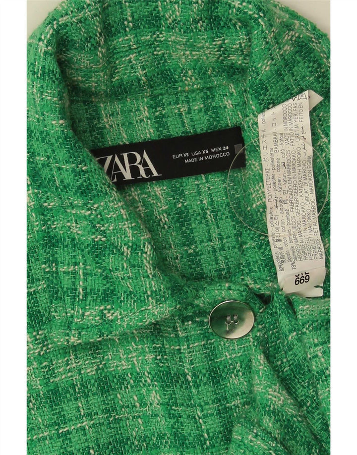 Zara Womens Oversized Bomber Jacket UK 6 XS Green Check Polyester