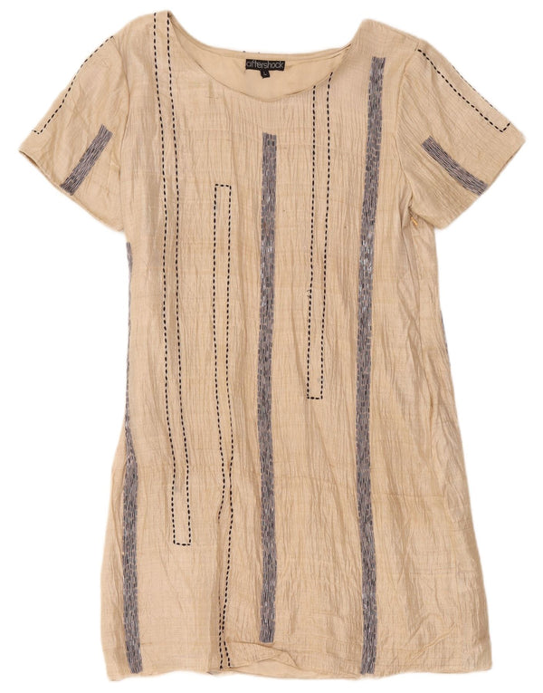 Aftershock Womens Shift Dress UK 14 Large Beige Striped