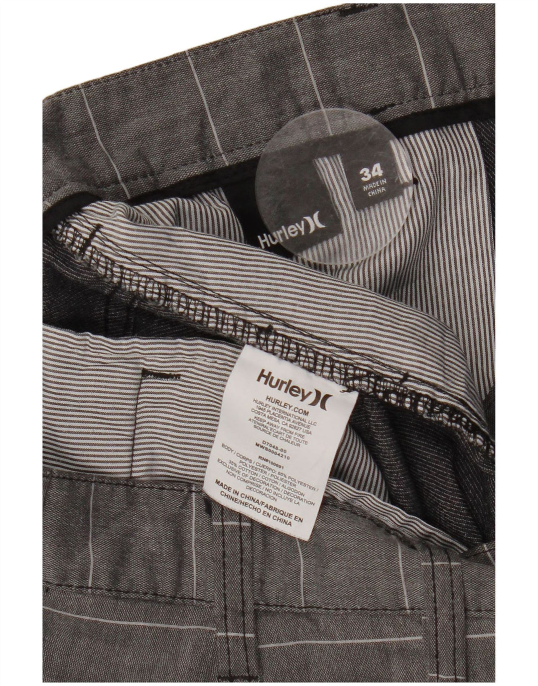 HURLEY Mens Nike Dri Fit Chino Shorts W34 Large Grey Pinstripe Polyester