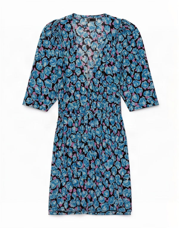 Zara Womens 3/4 Sleeve Sheath Dress UK 8 Small Blue Floral