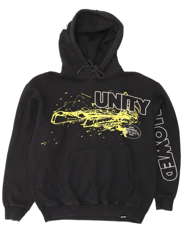 PULL & BEAR Mens Graphic Hoodie Jumper Medium Black