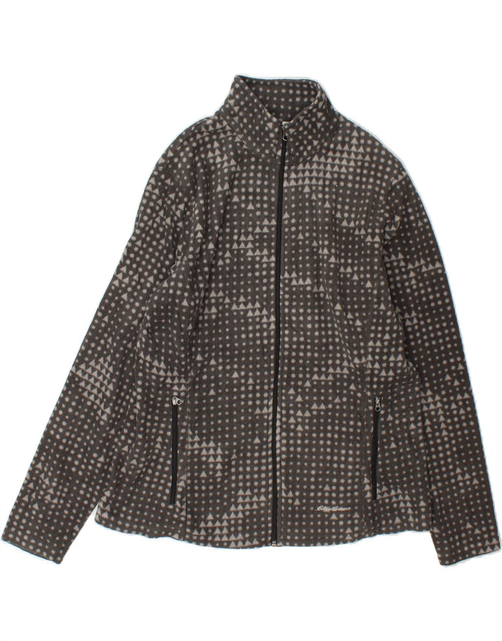 EDDIE BAUER Womens Fleece Jacket UK 16 Large Grey Geometric Polyester Vintage Eddie Bauer and Second-Hand Eddie Bauer from Messina Hembry 