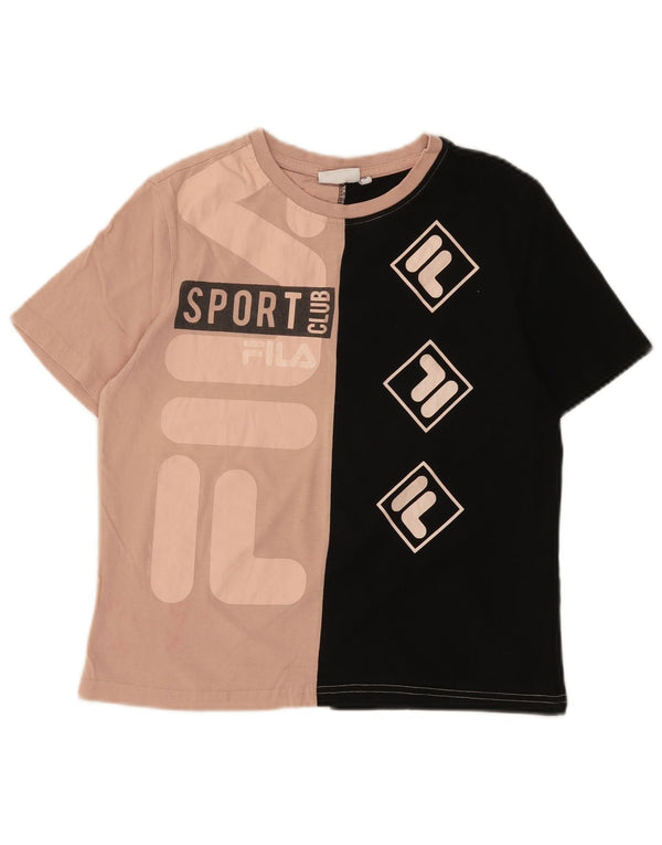 FILA Womens Graphic T-Shirt Top UK 10 Small Pink Colourblock Cotton