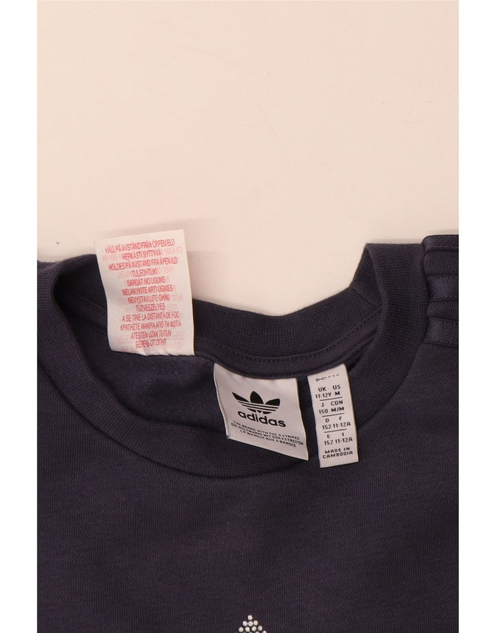 ADIDAS Girls Graphic Sweatshirt Jumper 11-12 Years Navy Blue Cotton
