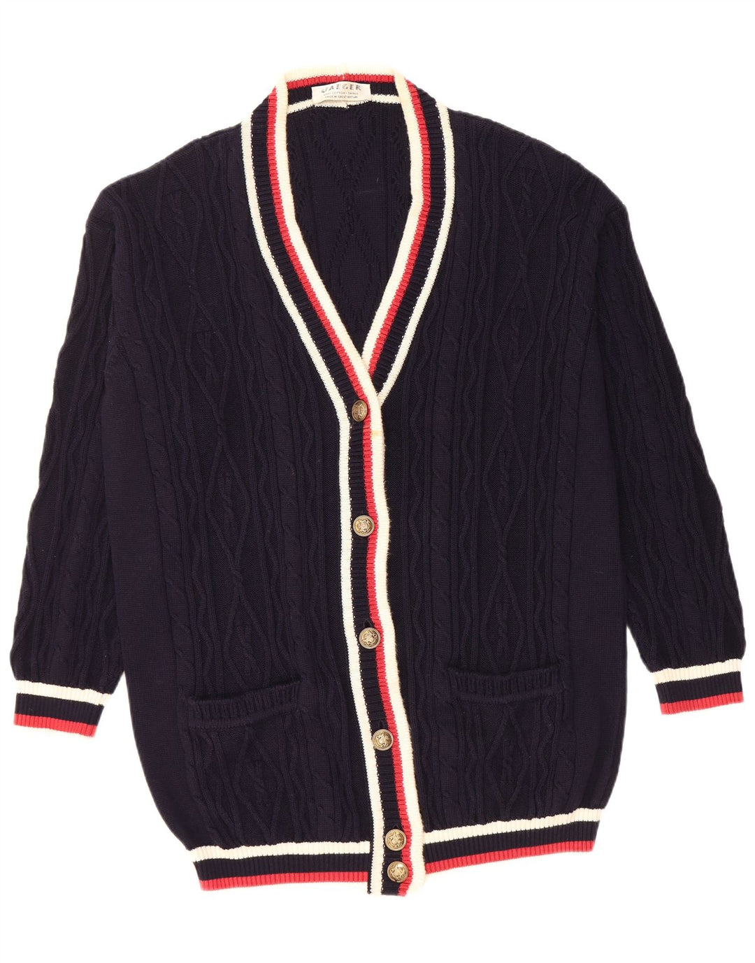 JAEGER Womens Oversized Cardigan Sweater UK 10 Small Navy Blue Colourblock