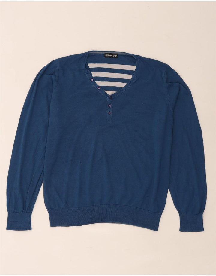 Marks & Spencer Mens Autograph V-Neck Jumper Sweater Large Blue