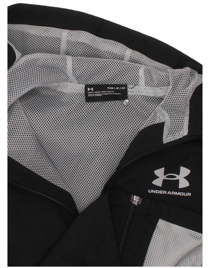 Under Armour Boys Hooded Rain Jacket 7-8 Years Small Black