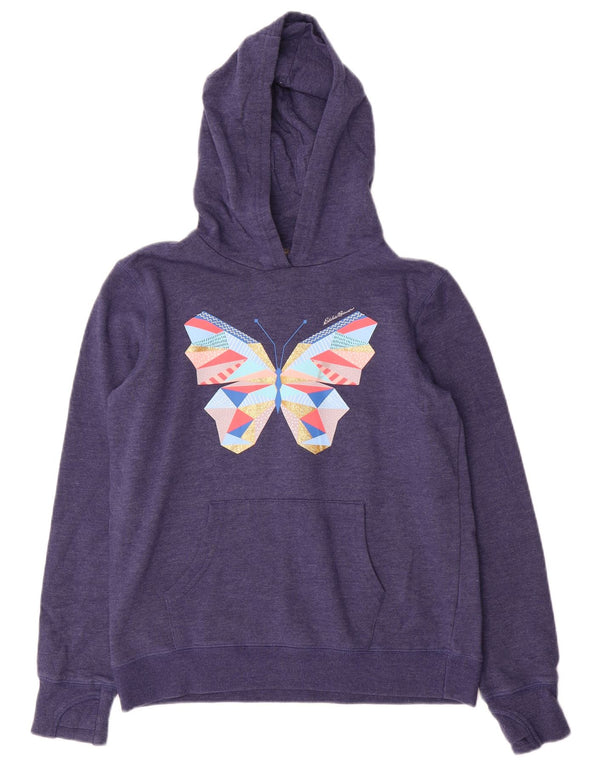 EDDIE BAUER Girls Graphic Hoodie Jumper 15-16 Years XL Navy Blue Butterfly