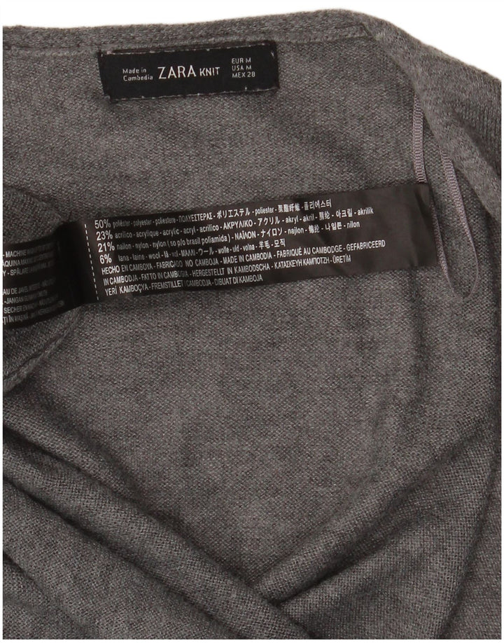 Zara Womens Longline Open Cardigan Sweater UK 14 Medium Grey Polyester