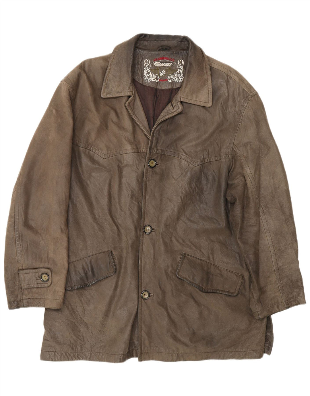 L.LAMBERTAZZI Mens Leather Coat UK 40 Large Brown Leather