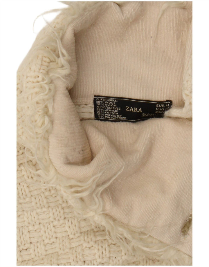 Zara Womens Longline Cardigan Sweater UK 12 Medium Off White Wool