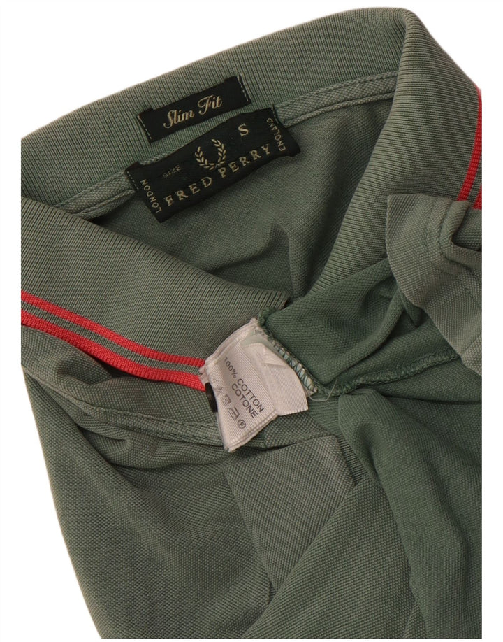 FRED PERRY Mens Slim Fit Polo Shirt Small Green Cotton