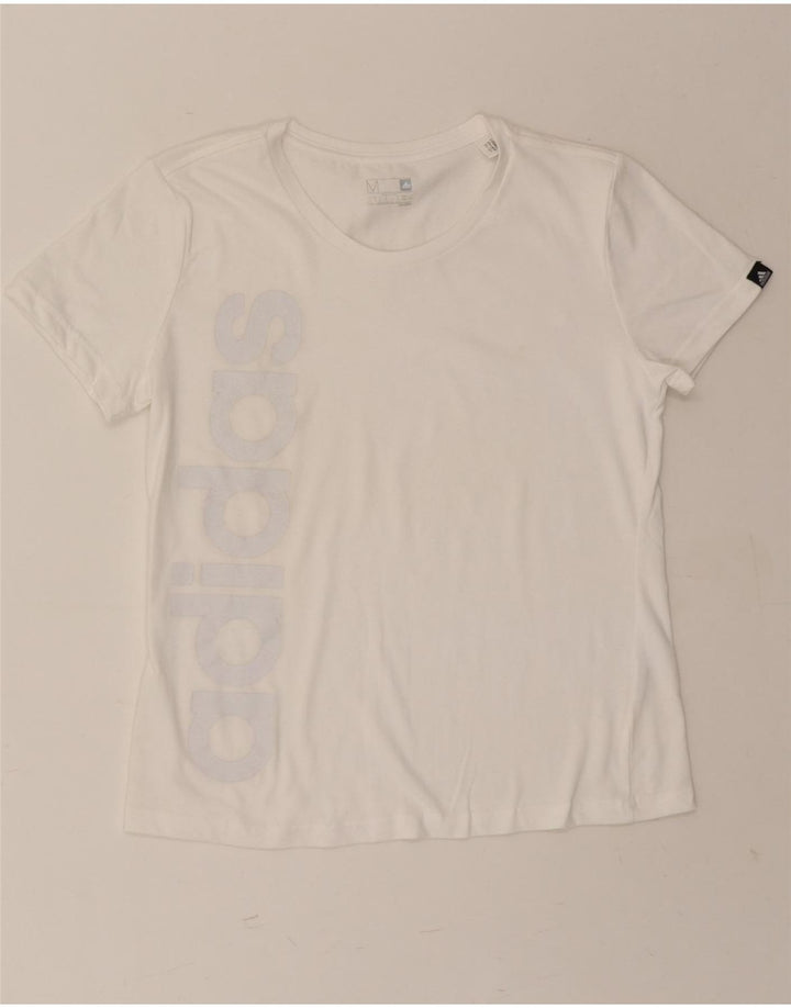 ADIDAS Womens Graphic T-Shirt Top UK 12/14 Medium White Polyester Vintage Adidas and Second-Hand Adidas from Messina Hembry 