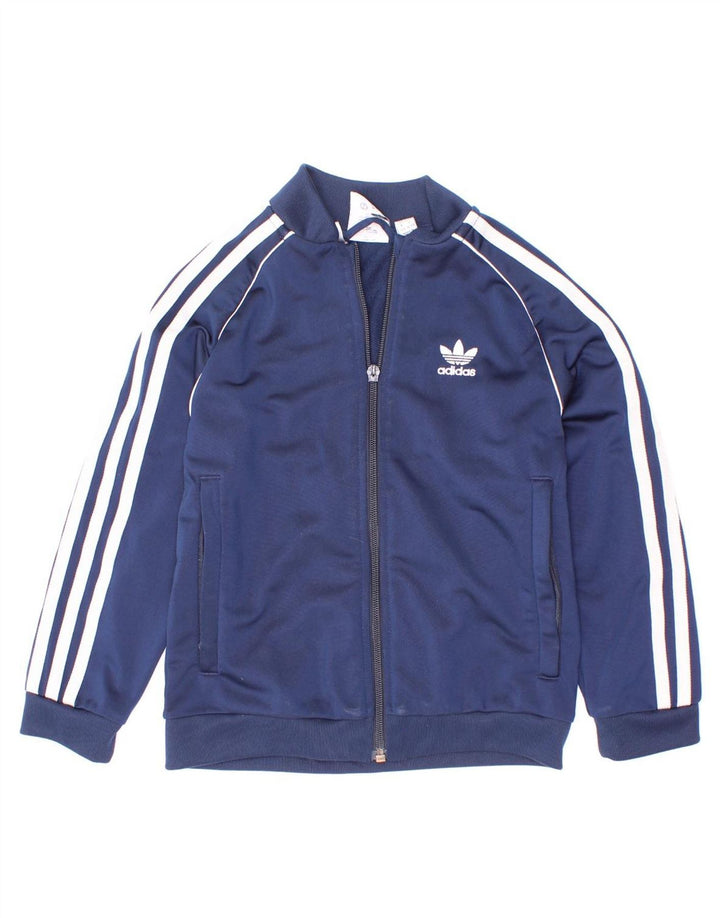 Adidas Boys Tracksuit Top Jacket 6-7 Years Navy Blue Polyester