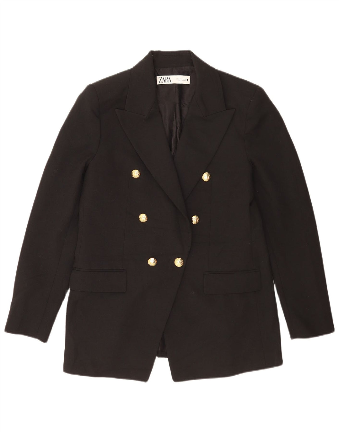 Zara Womens Double Breasted Blazer Jacket UK 16 Large Black Polyester