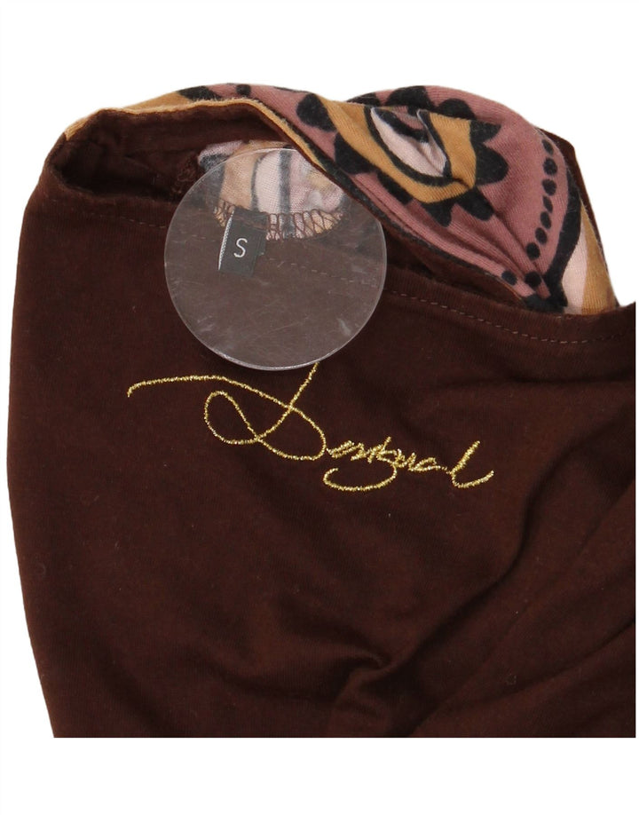 DESIGUAL Womens Graphic Asymmetric Tunic Dress UK 10 Small Brown Floral