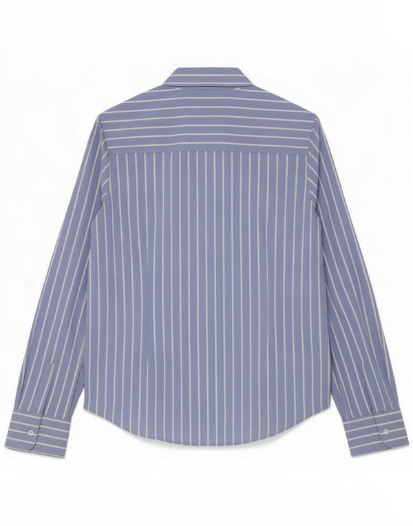Marks & Spencer Womens Shirt UK 12 Medium Blue Pinstripe Cotton