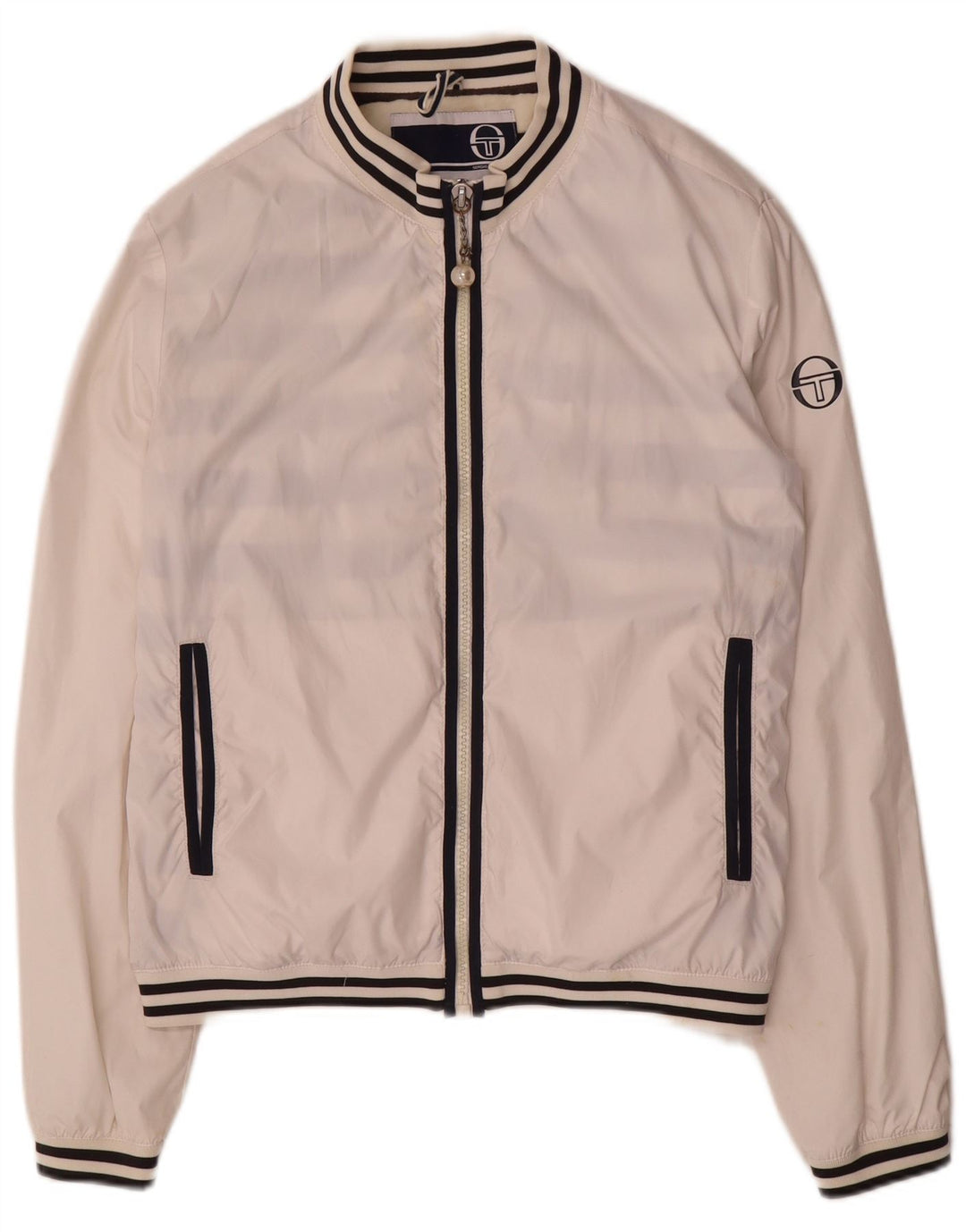 Sergio Tacchini Womens Tracksuit Top Jacket US 12 Large White Striped