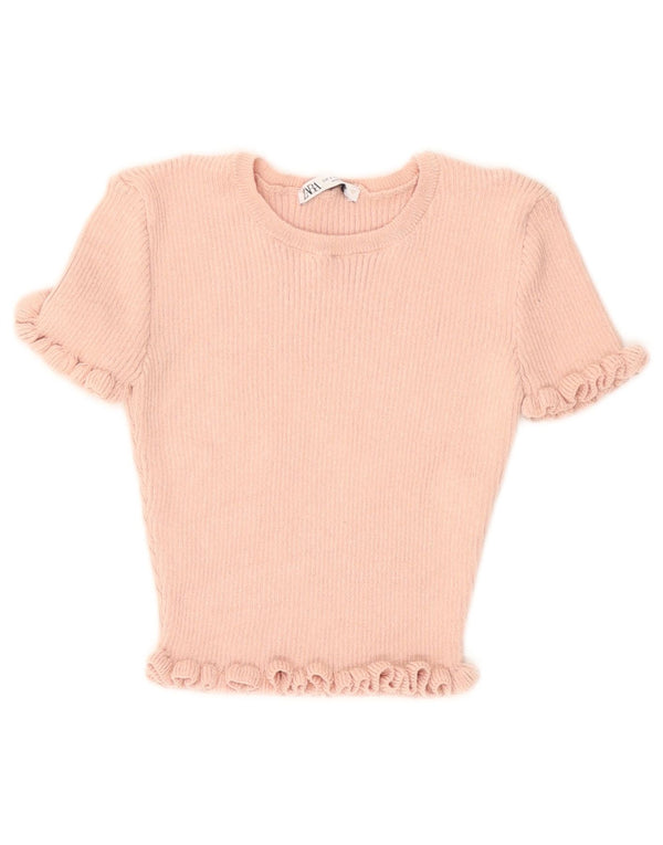 Zara Womens Crop Blouse Top UK 10 Small Pink Polyester
