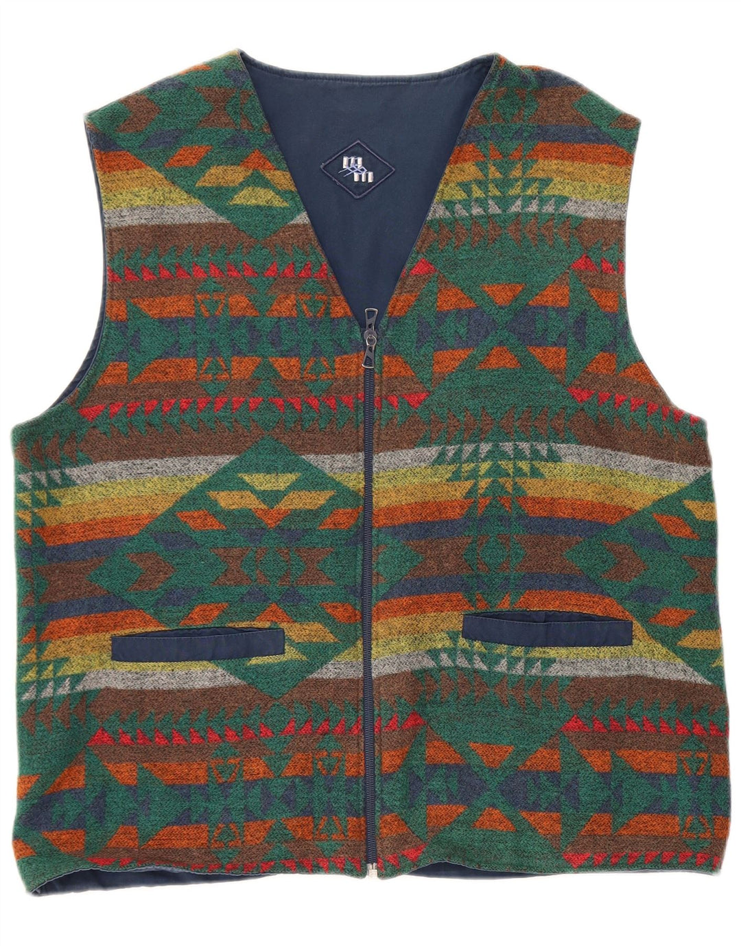 Vintage Mens Reversible Waistcoat Large Multicoloured Fair Isle