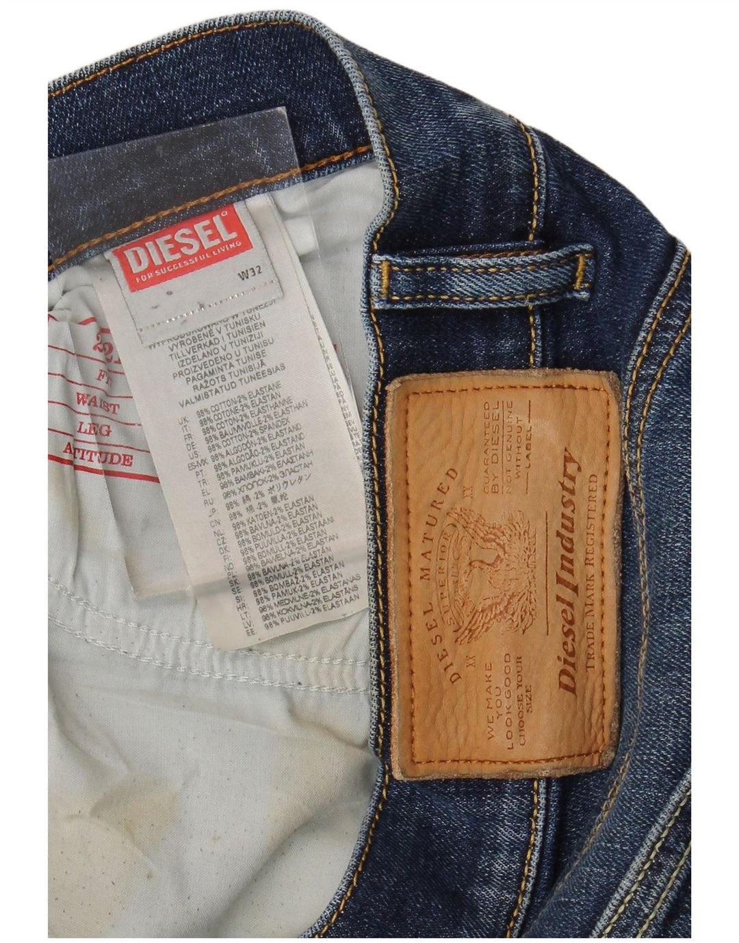 DIESEL Mens Straight Jeans W32 L33 Blue Cotton