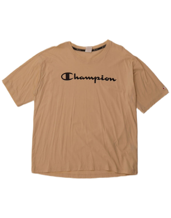 CHAMPION Womens Graphic T-Shirt Top UK 20 2XL Beige Cotton