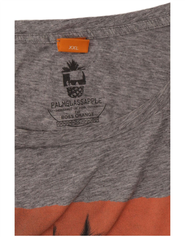 HUGO BOSS Mens Graphic T-Shirt Top 2XL Grey Flecked