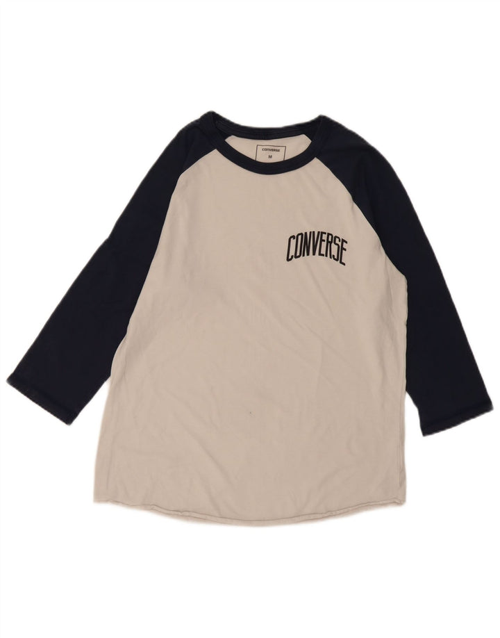 CONVERSE Womens Graphic Top 3/4 Sleeve UK 12 Medium White Colourblock