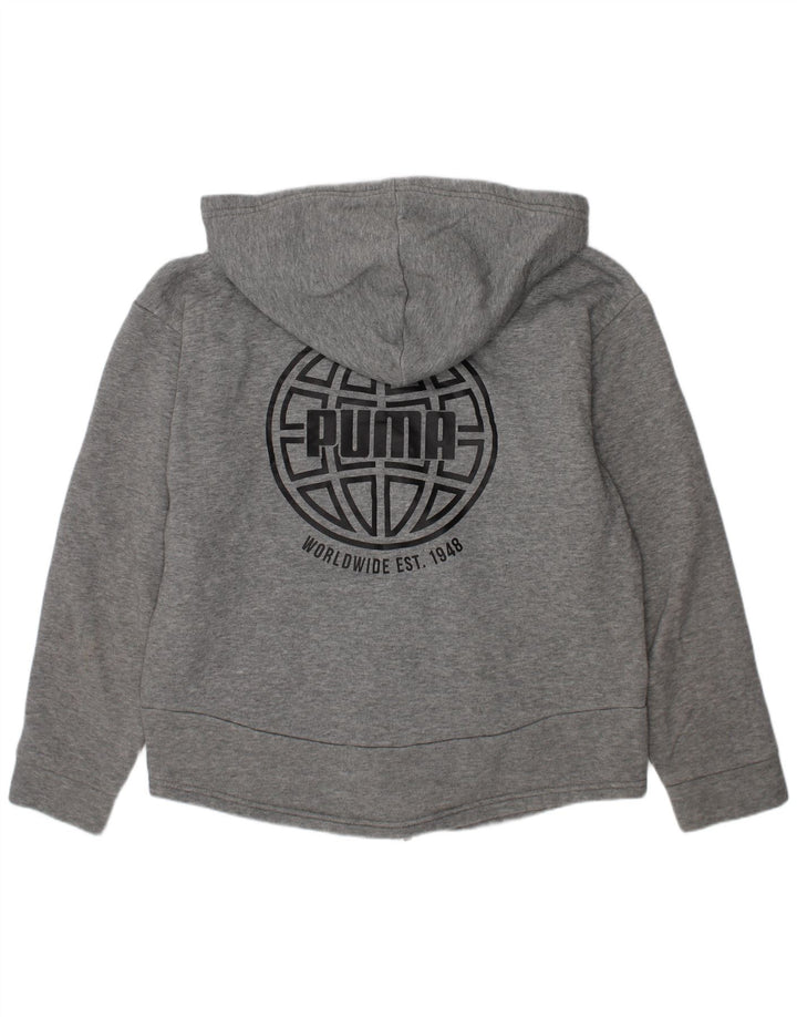 PUMA Girls Graphic Zip Hoodie Sweater 11-12 Years Grey Cotton