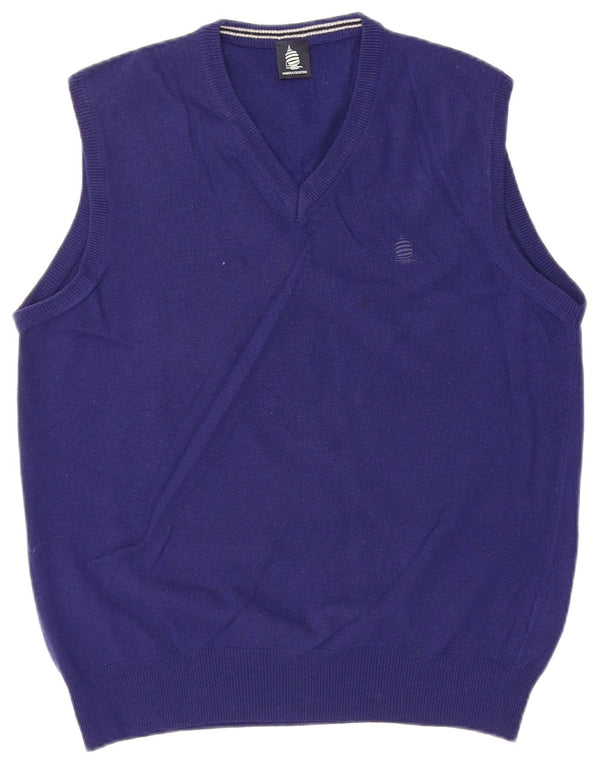 Marina Yachting Mens Vest Tank Top Large Blue Virgin Wool