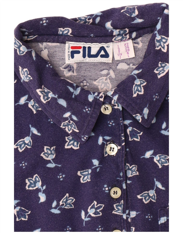 FILA Womens Sleeveless Polo Shirt IT 42 Medium Navy Blue Floral