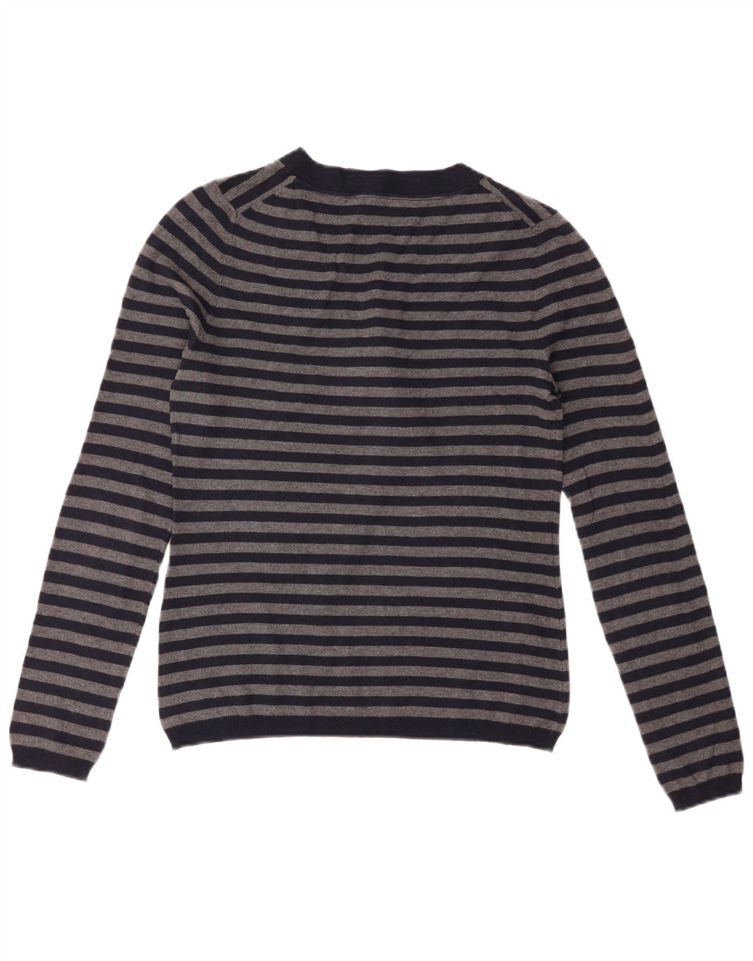 Massimo Dutti Womens V-Neck Jumper Sweater UK 8 Small Navy Blue Striped