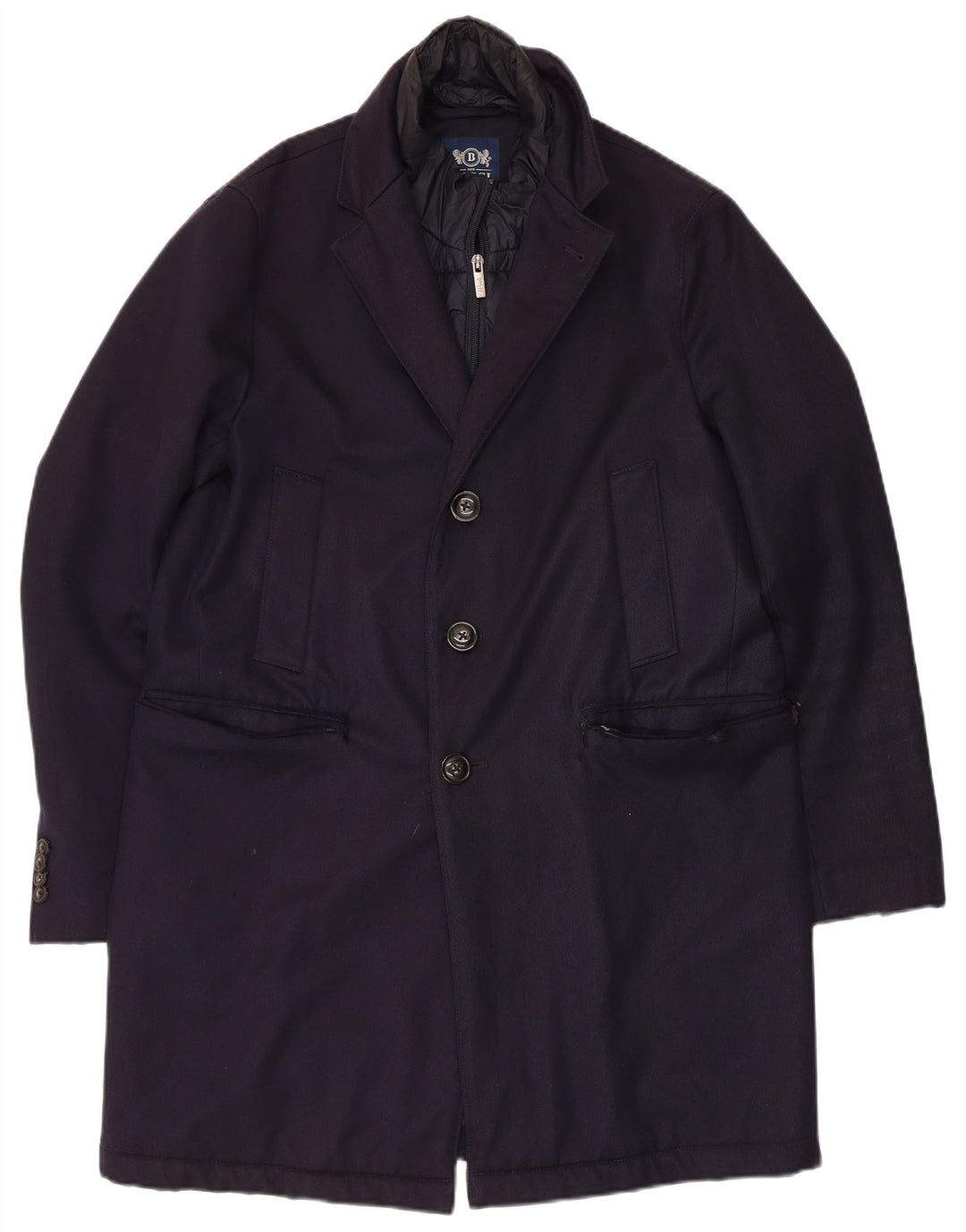 Boggi Mens Overcoat IT 46 Small Navy Blue Wool