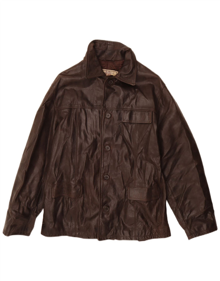 VINTAGE Mens Leather Jacket IT 52 XL Brown Leather