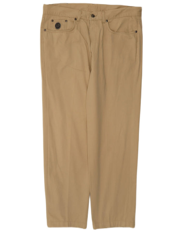 Trussardi Mens Straight Casual Trousers IT 54 2XL W40 L29 Khaki Cotton